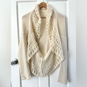 Sleeping on Snow Anthropologie Cream Open Front Shrug Sweater Crochet Boho M/L